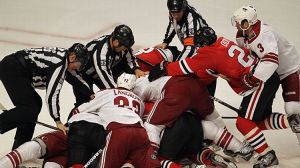 Chicago Blackhawks and the Phoenix Coyotes fight