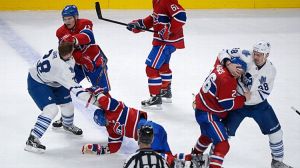 Montreal Canadiens and the Toronto Maple Leafs fight