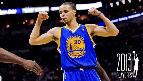 Stephen Curry #30 of the Golden State Warriors celebrates while playing the San Antonio Spurs in Game One of the Western Conference Semifinals during the 2013 NBA Playoffs on May 6, 2013 at the AT&T Center in San Antonio, Texas. w/ Grantland NBA Playoffs 