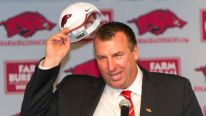 Former Wisconsin Badger Head Coach Bret Bielema speaks during his introduction as the new Head Coach of the Arkansas Razorbacks on December 5, 2012 in Fayetteville, Arkansas.