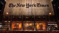 Nighttime view of the New York Times Building 