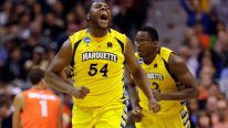 Davante Gardner #54 of the Marquette Golden Eagles reacts after a play against the Syracuse Orange during the East Regional Round Final of the 2013 NCAA Men's Basketball Tournament at Verizon Center on March 30, 2013 in Washington, DC.