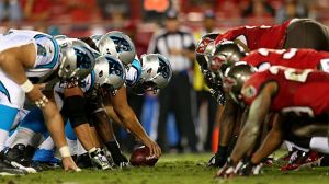 The Carolina Panthers line up against the Tampa Bay Buccaneers