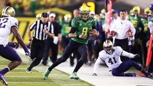 Oregon Ducks quarterback Marcus Mariota against the Washington Huskies