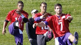 Minnesota Vikings quarterbacks Josh Freeman, Matt Cassell, and Christian Ponder