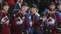 Nathan MacKinnon #29, Gabriel Landeskog #92, Ryan O'Reilly #90, PA Parenteau #15, and Maxime Talbot #25