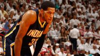 Danny Granger #33 of the Indiana Pacers looks on against the Miami Heat in Game Two of the Eastern Conference Semifinals during the 2012 NBA Playoffs on May 15, 2012 at American Airlines Arena in Miami, Florida.