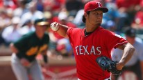 Texas Rangers pitcher Yu Darvish faces the Oakland A's
